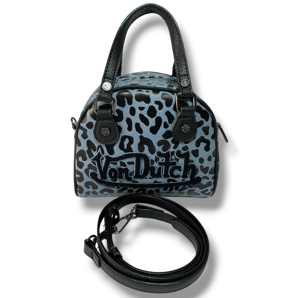 Von Dutch Blue Cheetah Blueberry Crush Mini Bowling Bag Y2K Style Vegan Crossbod - Picture 2 of 16